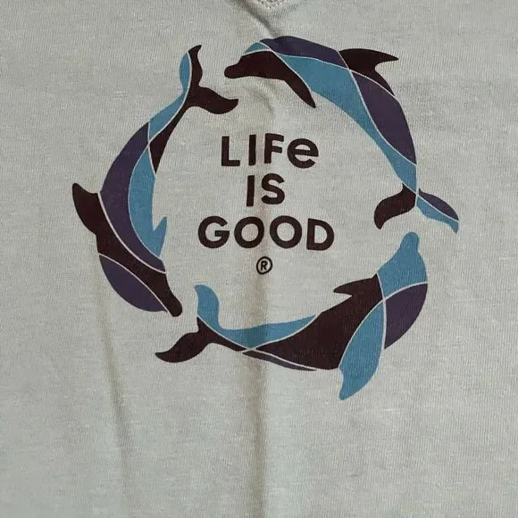 Life Is Good Crusher Tee Womens Long Sleeve Tee Size Small S Green V-Neck Shirt - Picture 4 of 10